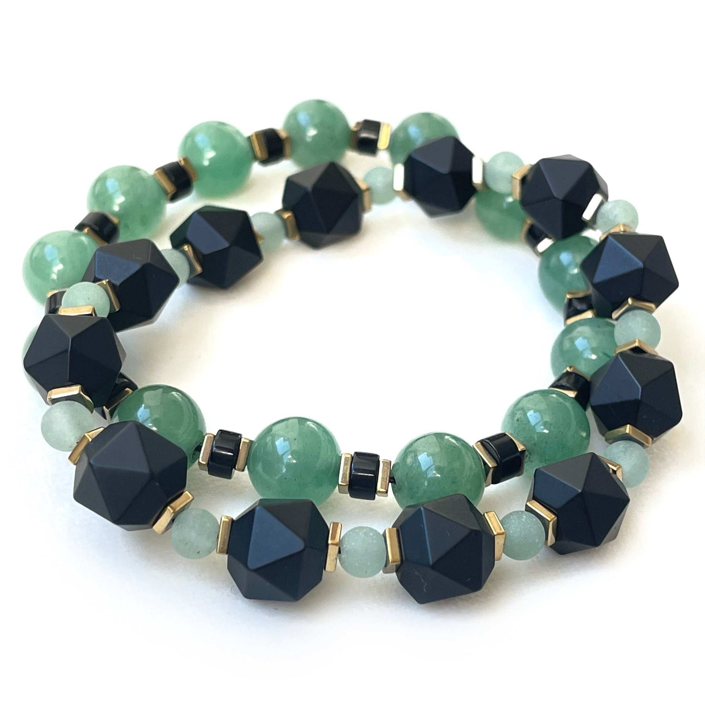 Positive Mind - Aventurine & Obsidian Bracelet Stack