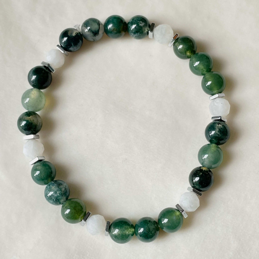 Moss Agate and Moonstone Bracelet