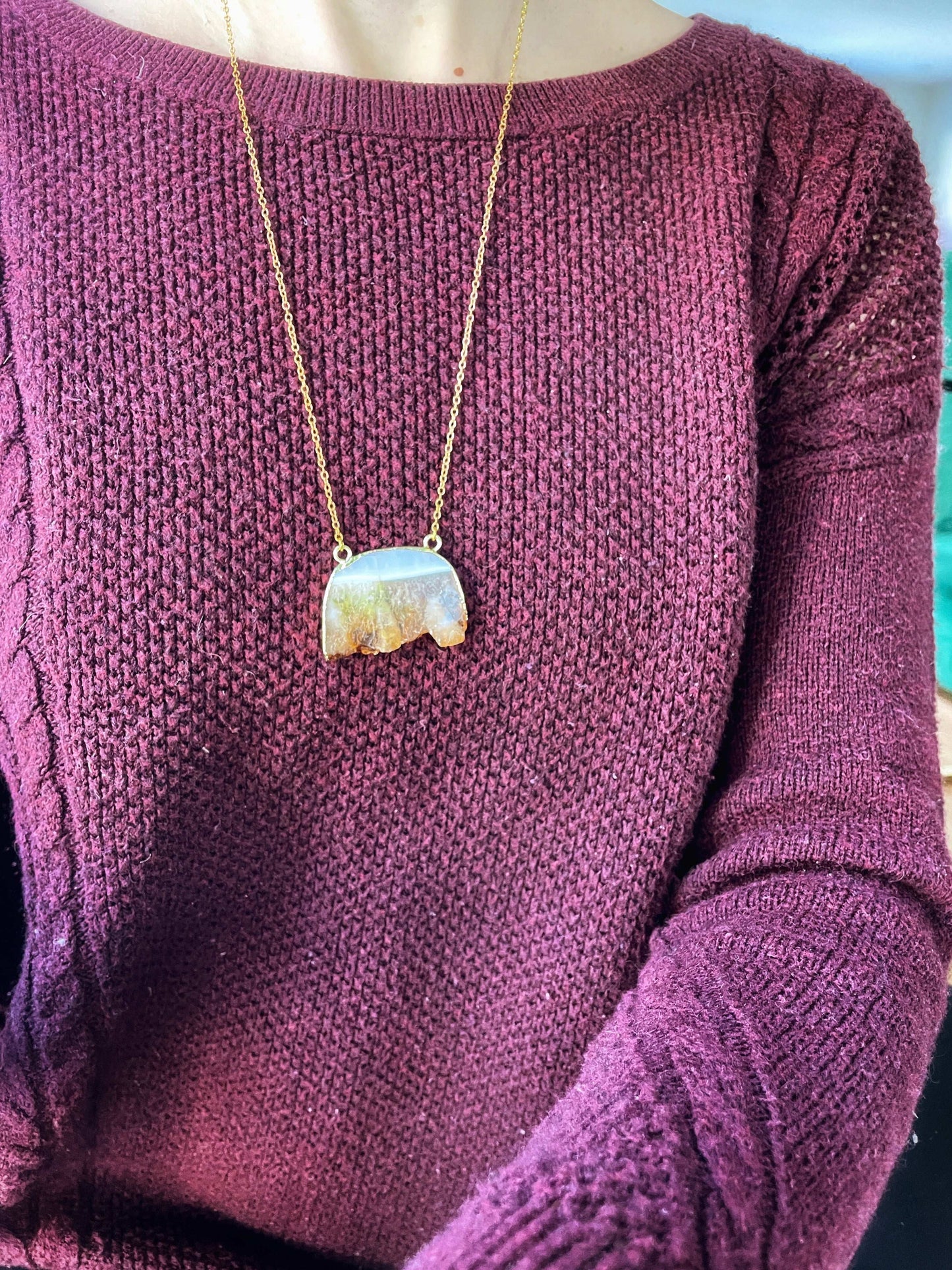 Half Circle Raw Citrine Necklace