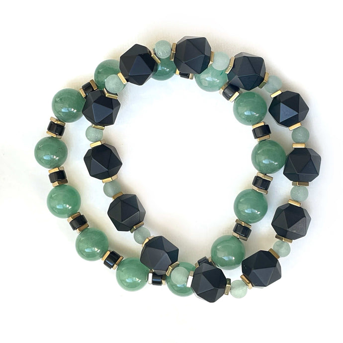 Positive Mind - Aventurine & Obsidian Bracelet Stack