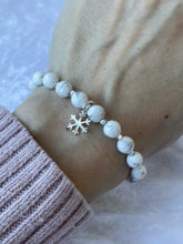 Load and play video in Gallery viewer, Howlite Silver Snowflake Bracelet

